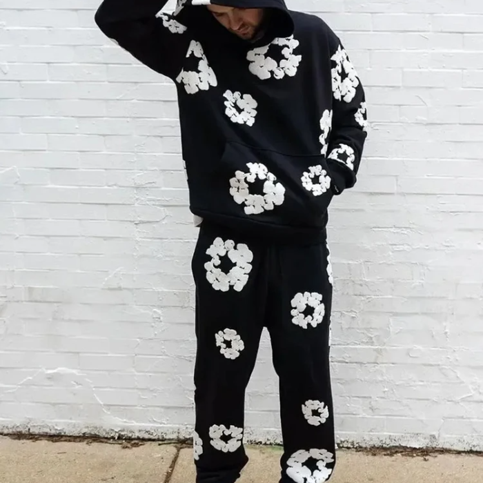 Caleb – Ensemble fleuri avec sweat à capuche manches longues & pantalon large
