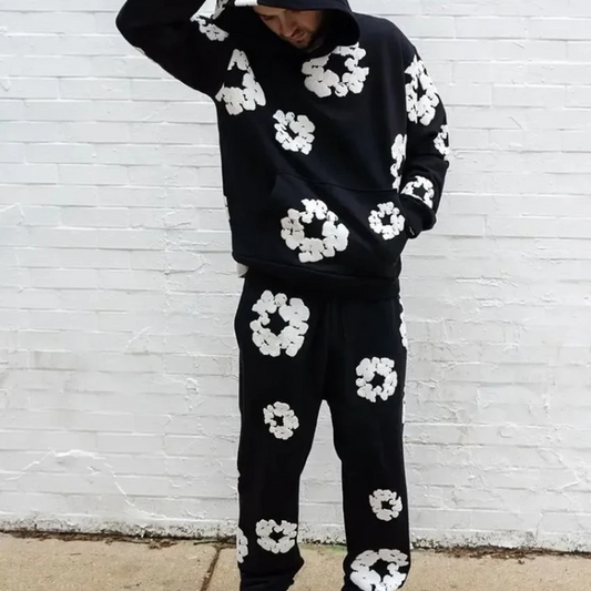 Caleb – Ensemble fleuri avec sweat à capuche manches longues & pantalon large