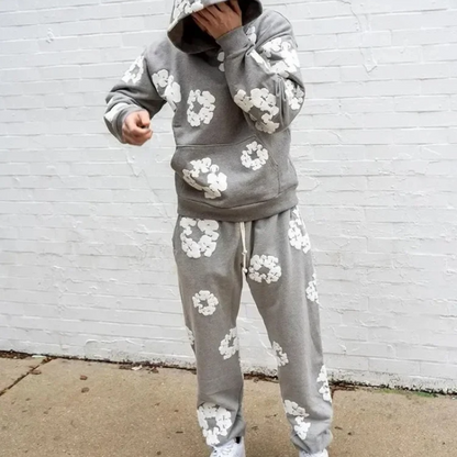 Caleb – Ensemble fleuri avec sweat à capuche manches longues & pantalon large