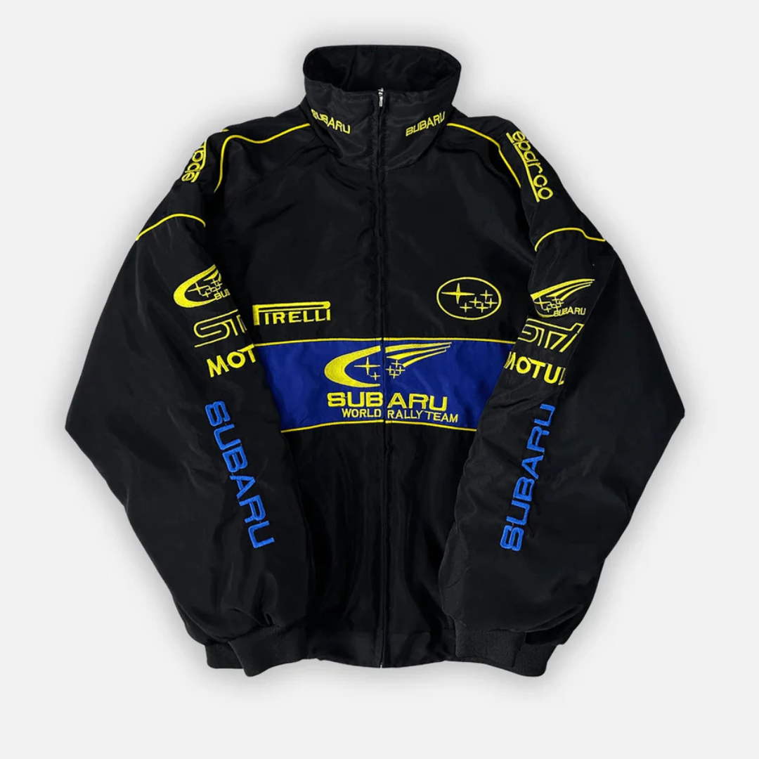 Veste Subaru Rally Vintage – Édition Noire – Unisexe – Style Rétro