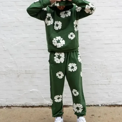 Caleb – Ensemble fleuri avec sweat à capuche manches longues & pantalon large