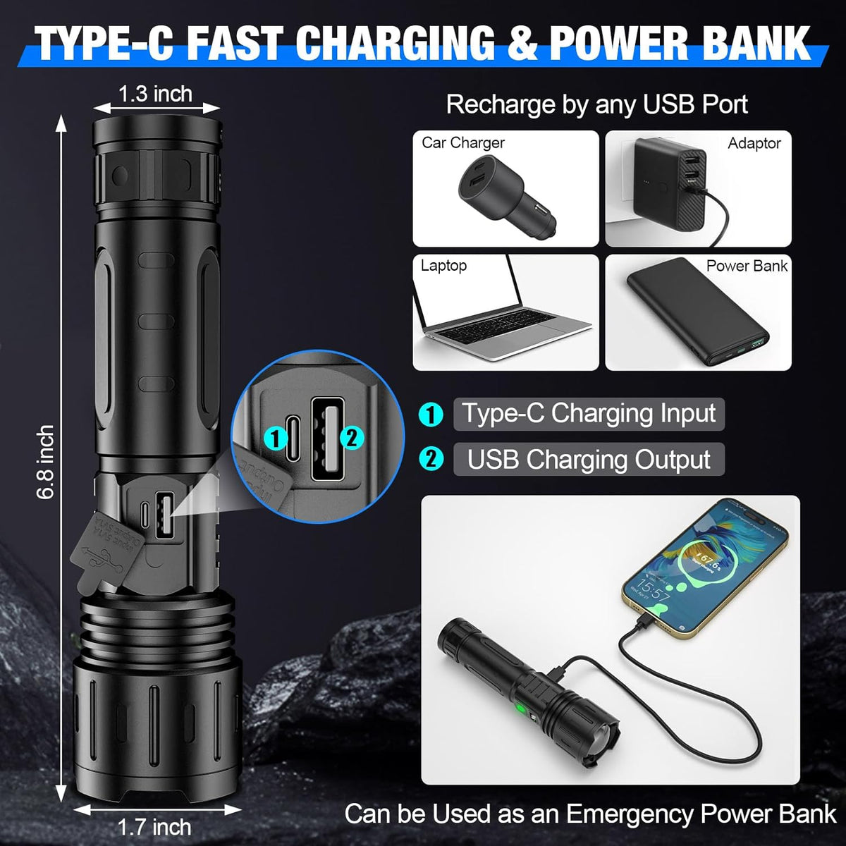 Lampe torche LED ultra-puissante – Éclairage longue portée