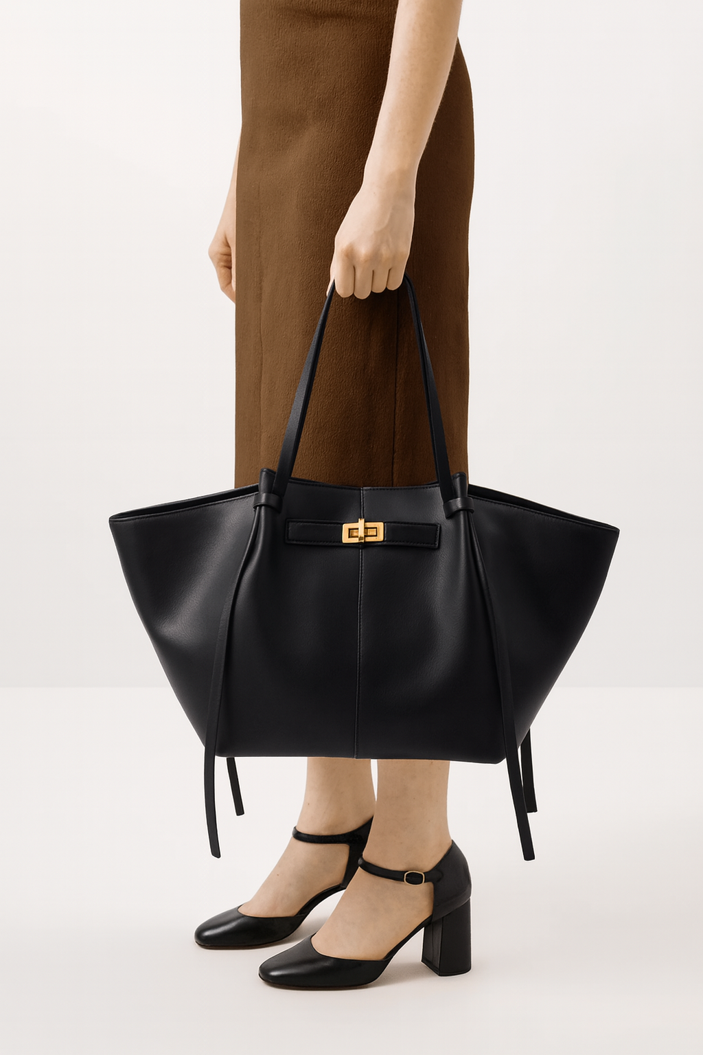 LYRA – Grand sac à main noir en simili cuir PU