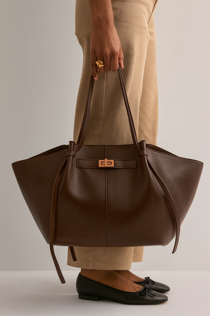 LYRA – Grand sac à main noir en simili cuir PU
