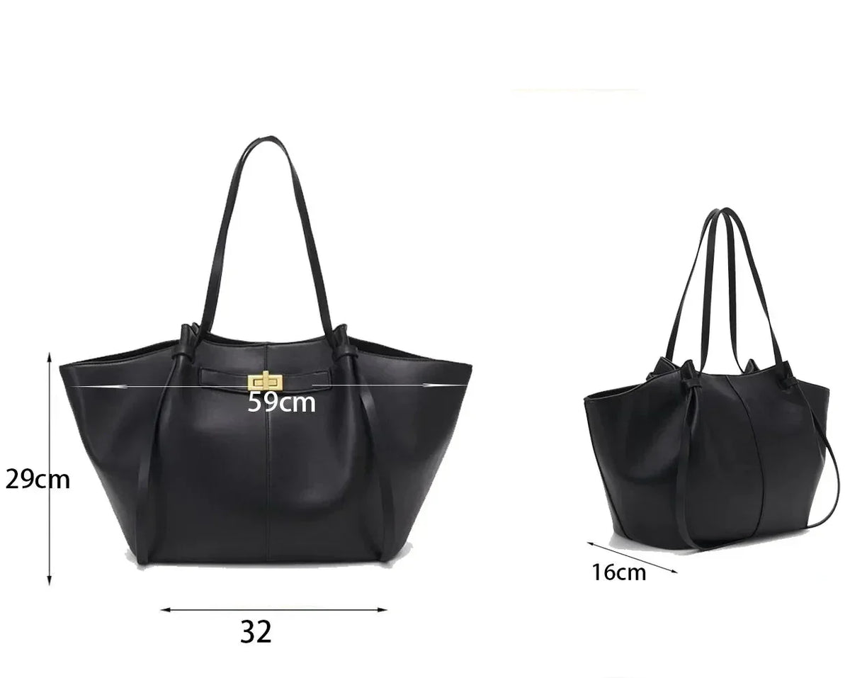 LYRA – Grand sac à main noir en simili cuir PU