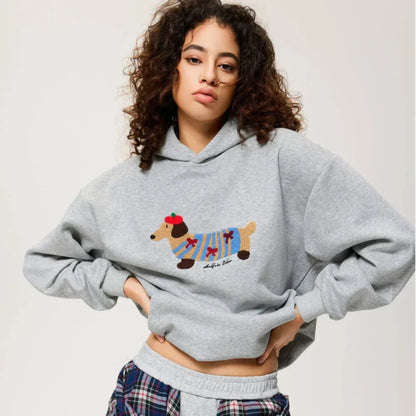 Milo – Sweat à capuche oversize unisexe avec broderie teckel