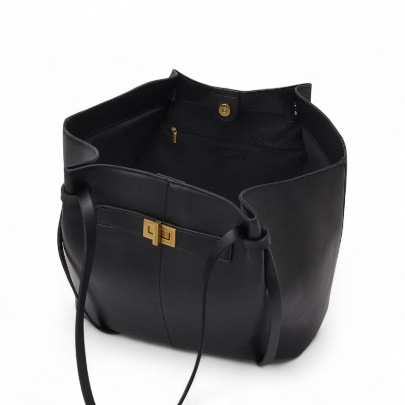 LYRA – Grand sac à main noir en simili cuir PU