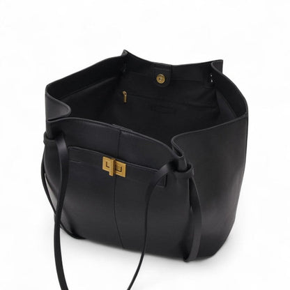 LYRA – Grand sac à main noir en simili cuir PU