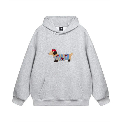 Milo – Sweat à capuche oversize unisexe avec broderie teckel
