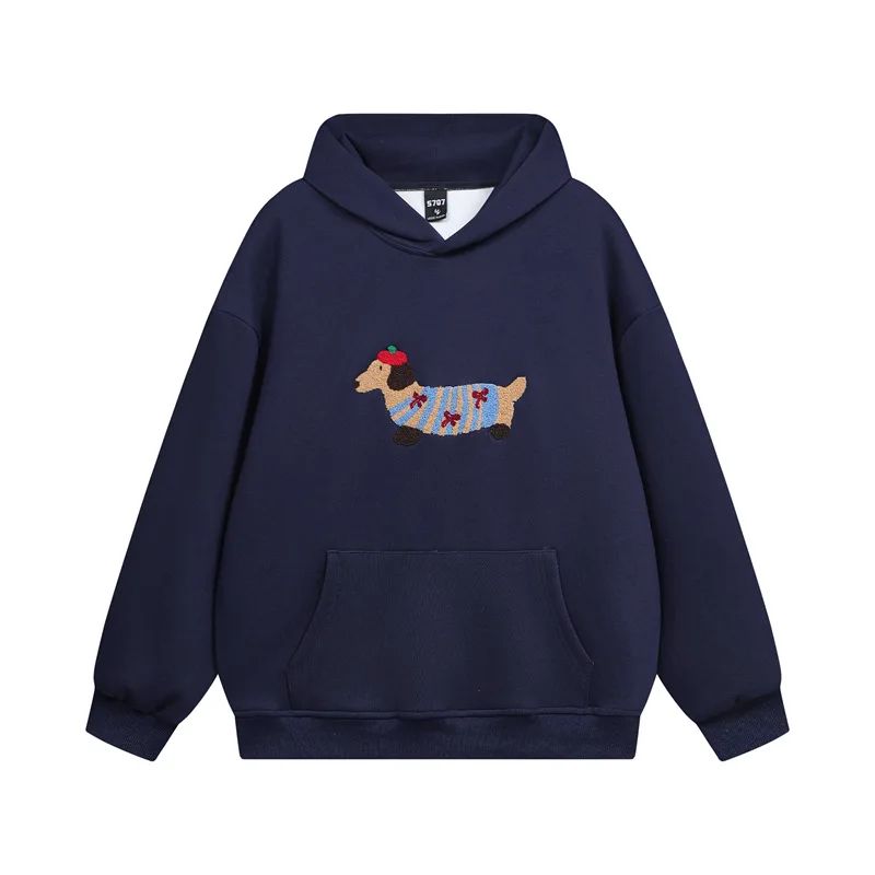 Milo – Sweat à capuche oversize unisexe avec broderie teckel