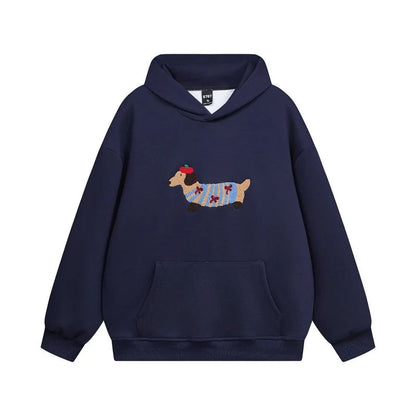 Milo – Sweat à capuche oversize unisexe avec broderie teckel