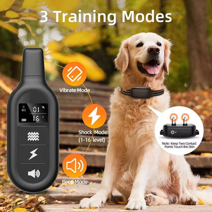 Collier de dressage pour chien avec télécommande – Étanche, portée 1000 m, bip, vibration et 16 niveaux réglables
