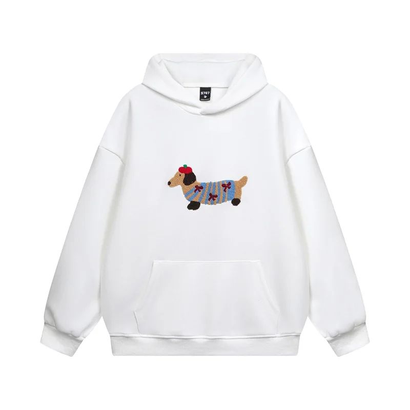 Milo – Sweat à capuche oversize unisexe avec broderie teckel