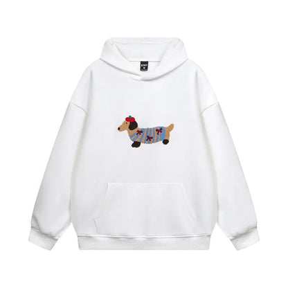 Milo – Sweat à capuche oversize unisexe avec broderie teckel