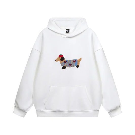 Milo – Sweat à capuche oversize unisexe avec broderie teckel