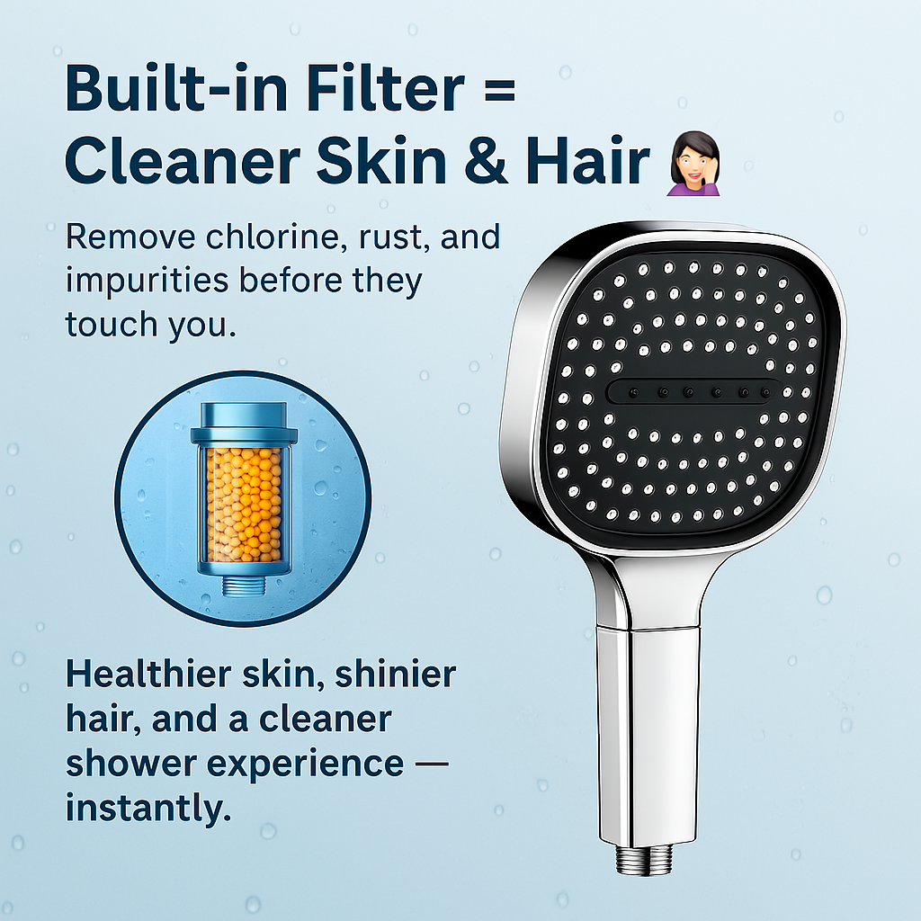 Pommeau de douche haute pression avec effet turbo et système de filtration